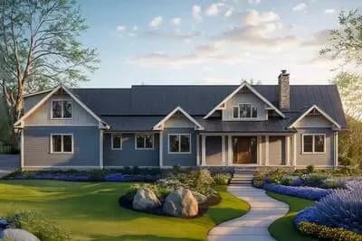 Elegant 4-Bed New American House Plan with Vaulted Ceilings
