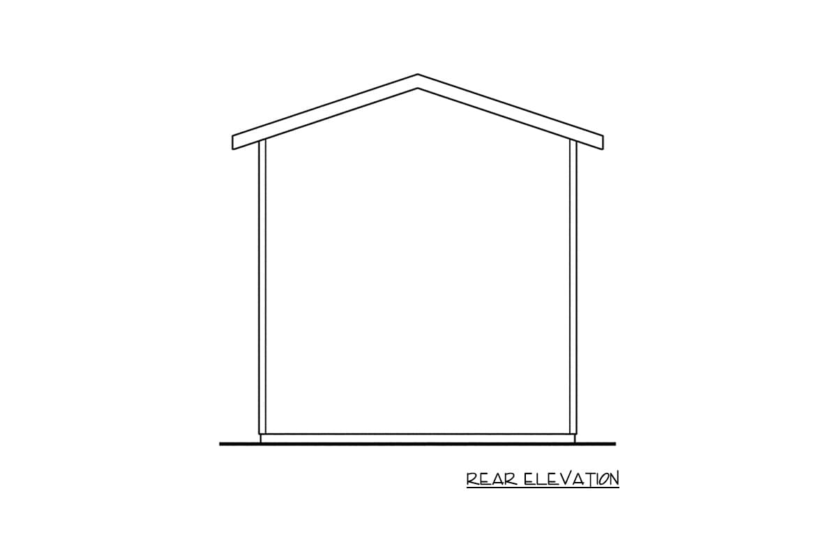 Rear elevation drawing of a simple house with a gabled roof.