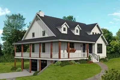 Modern Farmhouse Plan with Wraparound Porch and Bonus Room