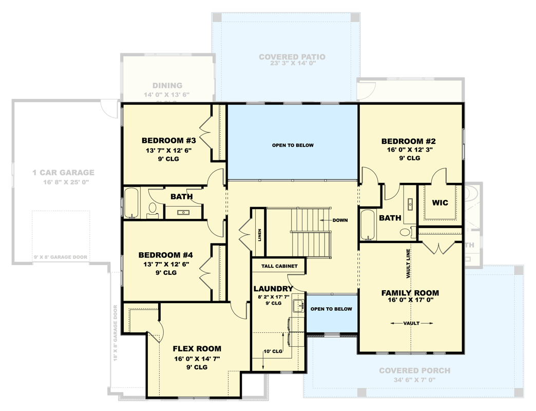 Plan 506048BRY: Spacious 4-Bed Modern Home Plan with Flex Room and Wrap Around Porch - Floor Plan - 2nd Floor - Modern