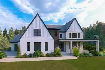 Spacious 4-Bed Modern Home Plan with Flex Room and Wrap Around Porch