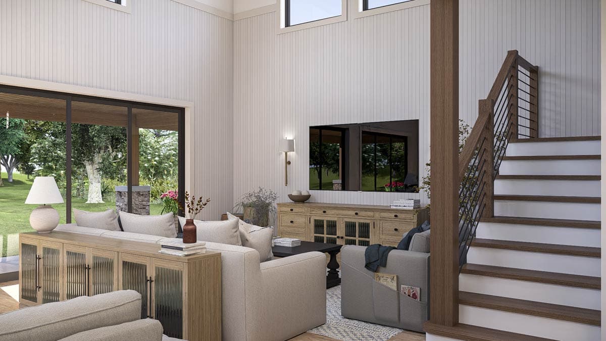 Plan 623529DJ: Modern Barndominium with Two Story Great Room and Wrap Around Porch - Image #9 - Barndominium