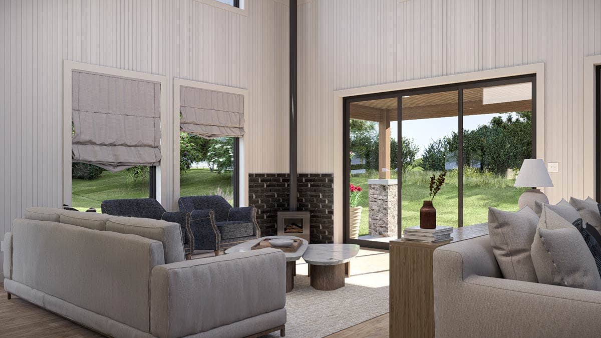 Plan 623529DJ: Modern Barndominium with Two Story Great Room and Wrap Around Porch - Image #10 - Barndominium