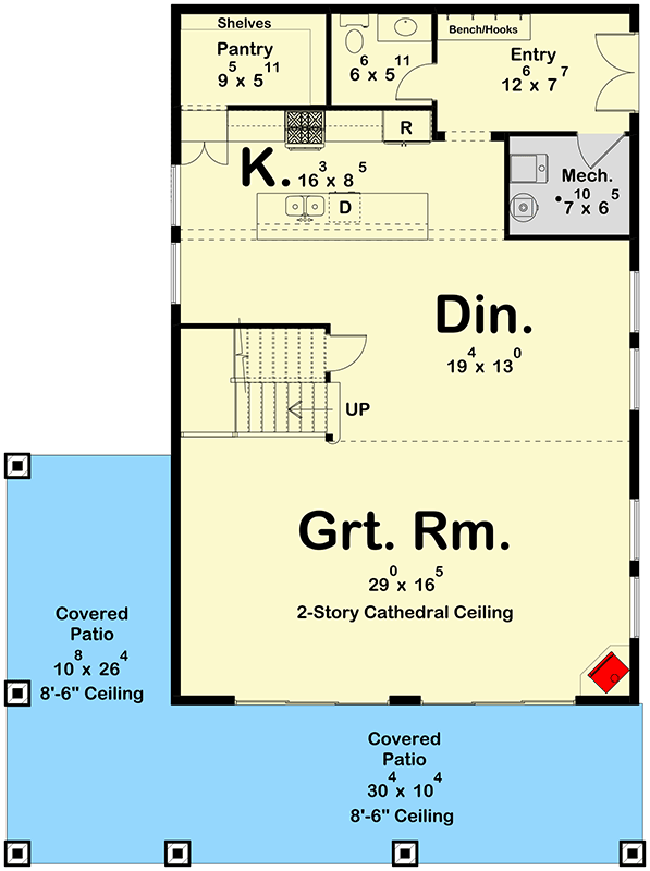 Plan 623529DJ: Modern Barndominium with Two Story Great Room and Wrap Around Porch - Floor Plan - Main Level - Barndominium