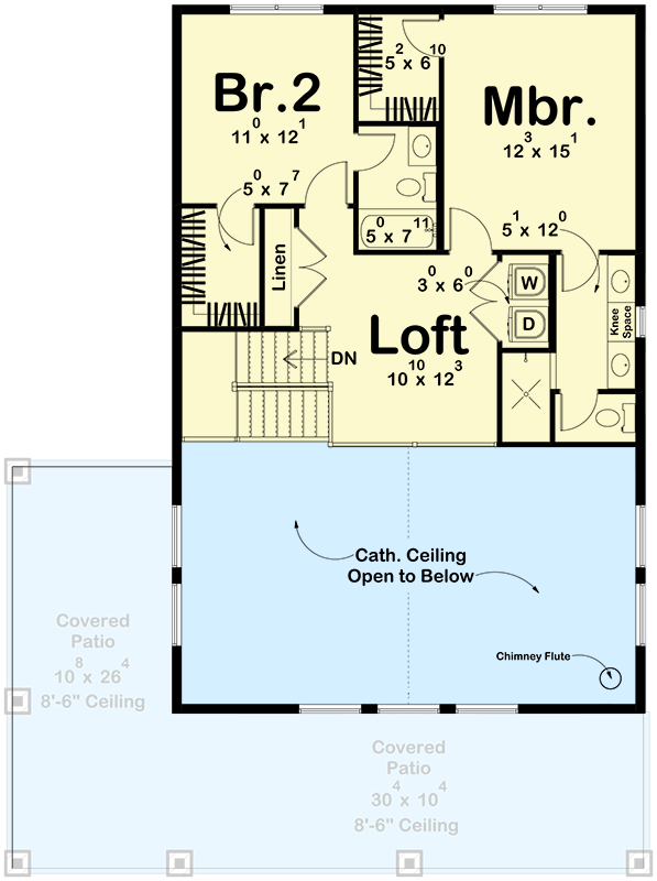 Plan 623529DJ: Modern Barndominium with Two Story Great Room and Wrap Around Porch - Floor Plan - 2nd Floor - Barndominium