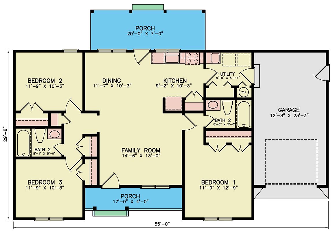 Plan 25914GE: Charming 3-Bedroom Ranch House Plan with Split Bedrooms - Floor Plan - Main Level - Country, Ranch, Traditional