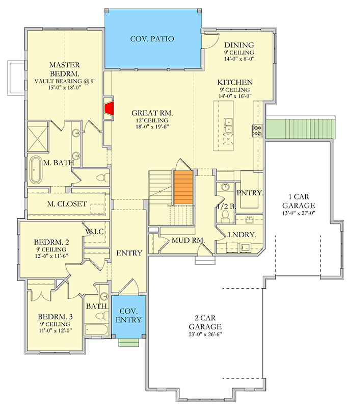 Plan 490150NAH: Spacious Modern Farmhouse with Office or Flex Space - Floor Plan - Main Level - Farmhouse, Modern Farmhouse, New American