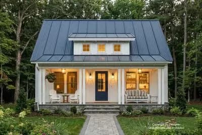 Compact Country Farmhouse Plan with Vaulted Living Area
