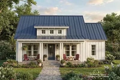 Single-Story Modern Farmhouse House Plan with Vaulted Living Area