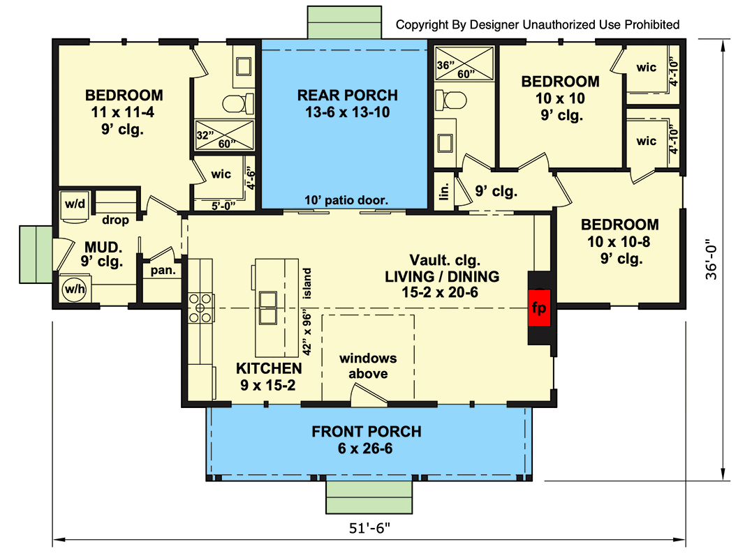 Plan 140037RK: New American Farmhous Plan with Split Bedrooms and Vaulted Living Area - Floor Plan - Main Level - Farmhouse, New American