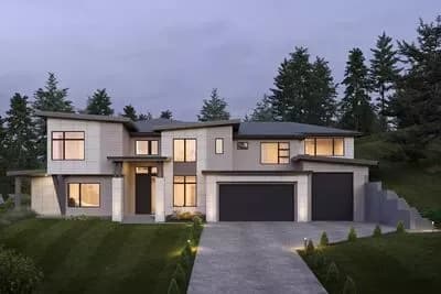 Modern Transitional House Plan with 4-Car Garage and Senior Suite