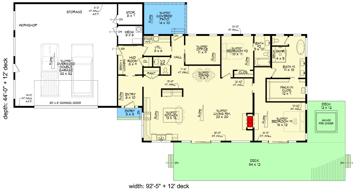 Plan 680574VR: Contemporary Mountain Home with Expansive Garage and Spacious Deck - Floor Plan - Main Level - Contemporary, Mountain