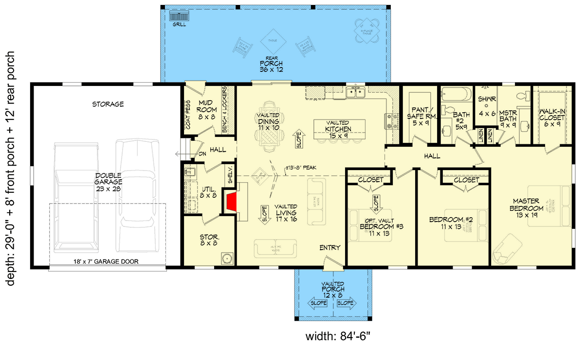 Plan 680577VR: Simple Ranch House Plan with Outdoor Kitchen and Mudroom - Floor Plan - Main Level - Barndominium, Ranch, Traditional