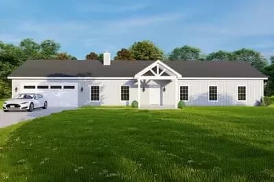 Simple Ranch House Plan with Outdoor Kitchen and Mudroom