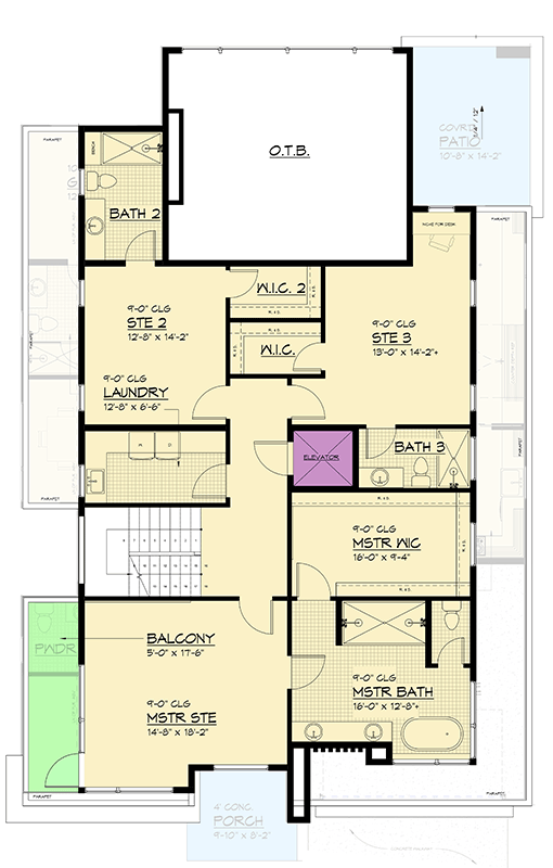 Plan 666303RAF: 3-Story Luxurious Contemporary House Plan with Elevator and Flex Room - Floor Plan - 2nd Floor - Contemporary