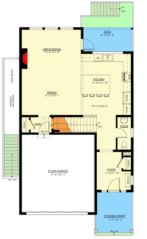 Plan 270119AF: Two-Story New American House Plan with 4 Bedrooms and Covered Outdoor Deck - Floor Plan - Main Level - New American, Traditional