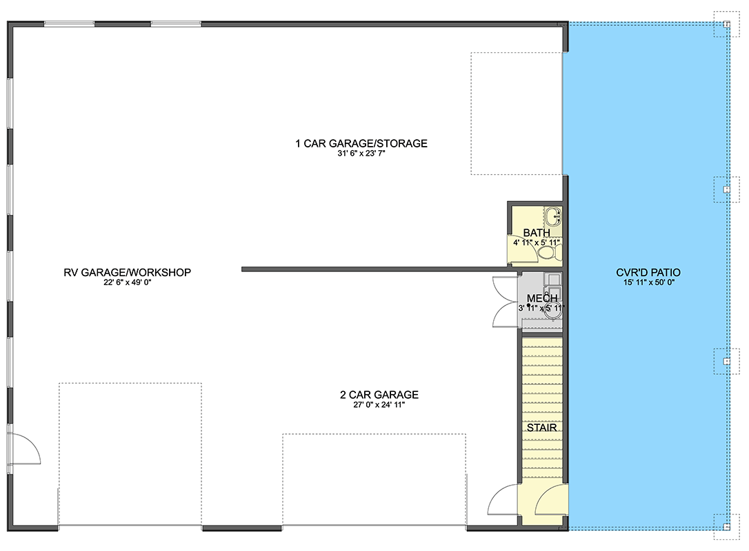 Plan 61645UT: Spacious Traditional Home with Workshop and Large Patio - Floor Plan - Main Level - Traditional
