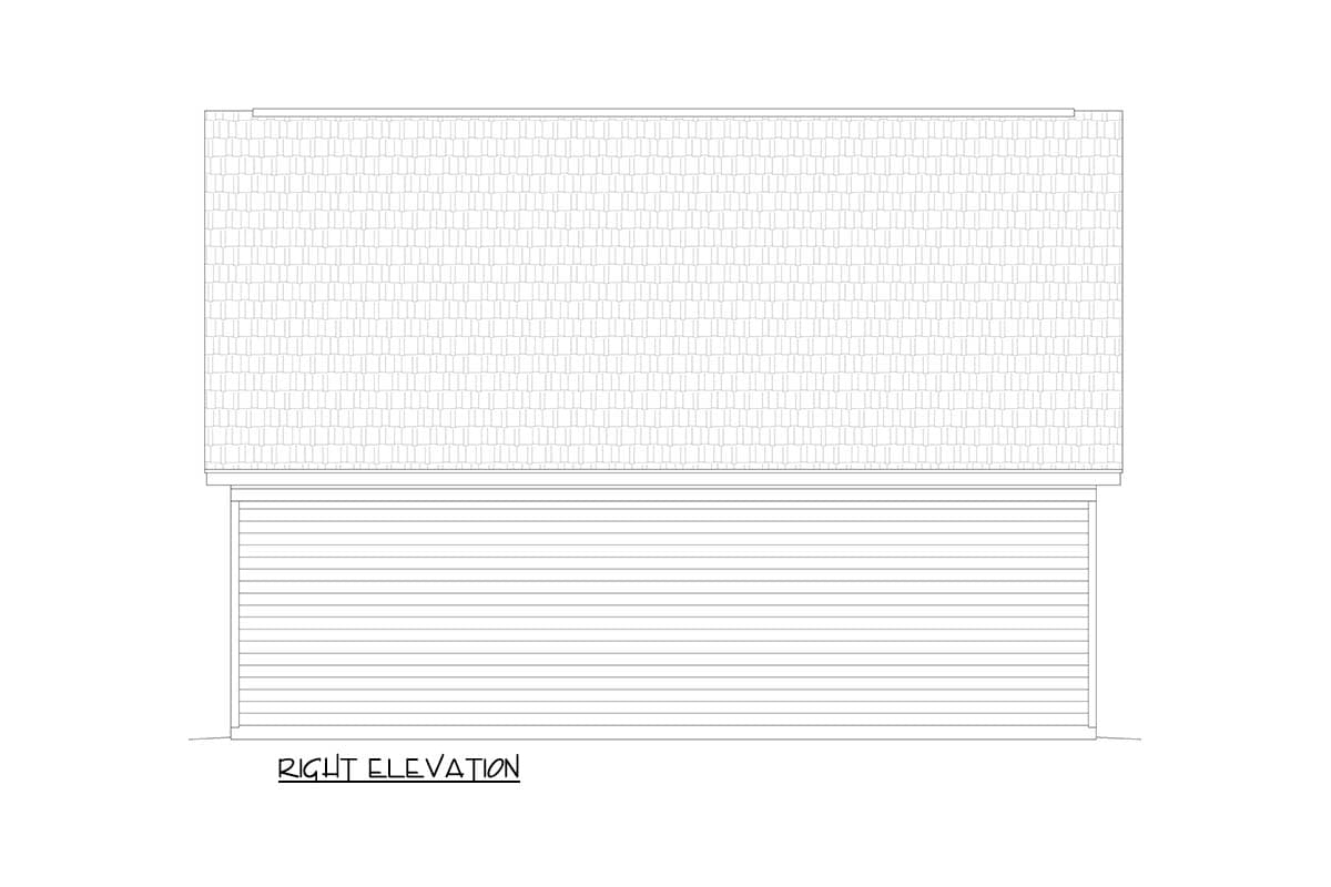 Right elevation house plan showing a gambrel roof and horizontal siding.