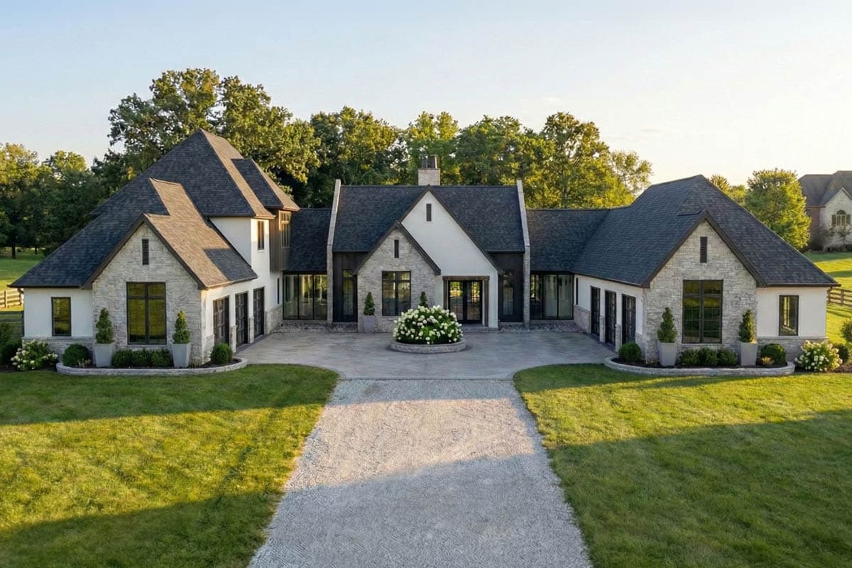 Plan 623532DJ: Two-Story European Home Plan with Expansive 6-Car Courtyard Garage - Image #1 - European, Transitional