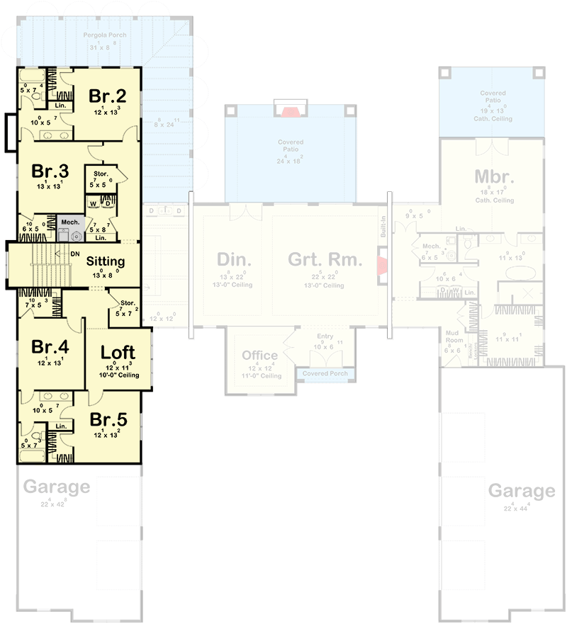 Plan 623532DJ: Two-Story European Home Plan with Expansive 6-Car Courtyard Garage - Floor Plan - 2nd Floor - European, Transitional