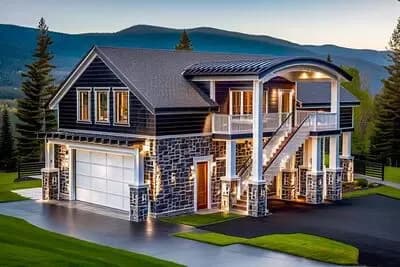 Two-Story Modern Carriage Garage Plan with Covered Deck