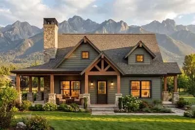 2-Bed Country Craftsman House Plan with Wrap Around Porch