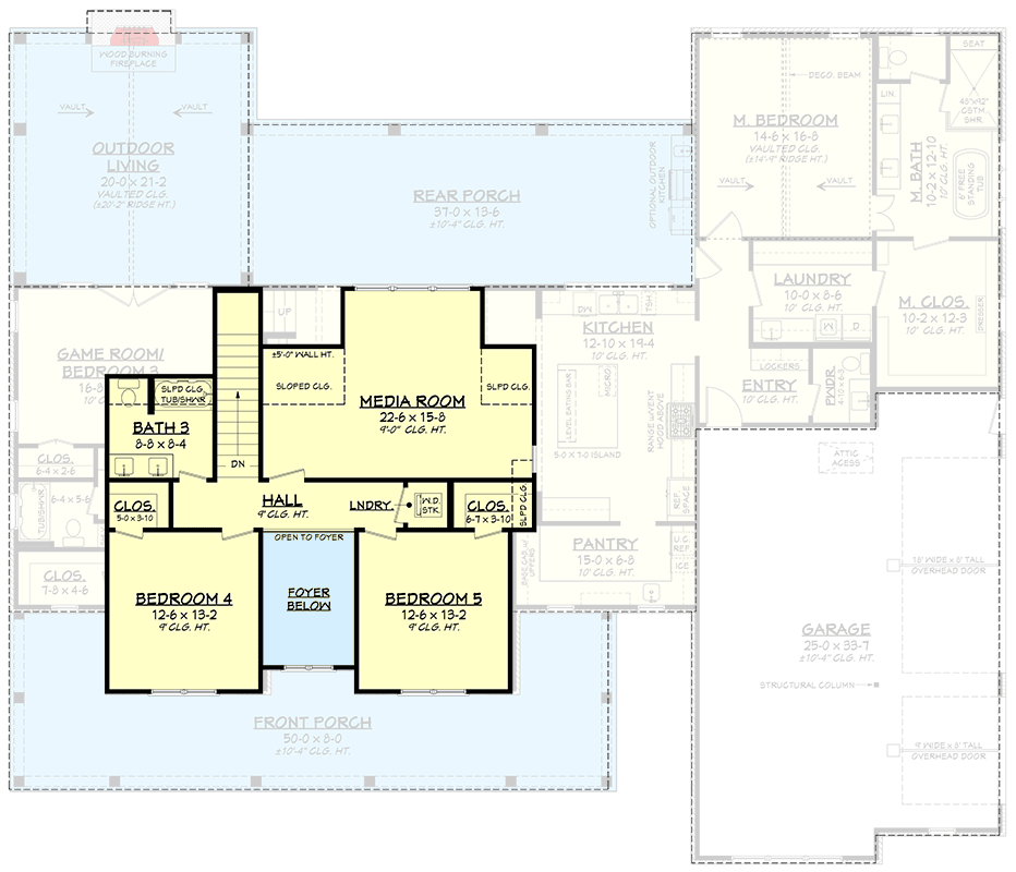 Plan 52008HZ: Two-Story Modern Farmhouse with Outdoor Living and 5 Bedrooms - Floor Plan - 2nd Floor - Country, Modern Farmhouse, New American
