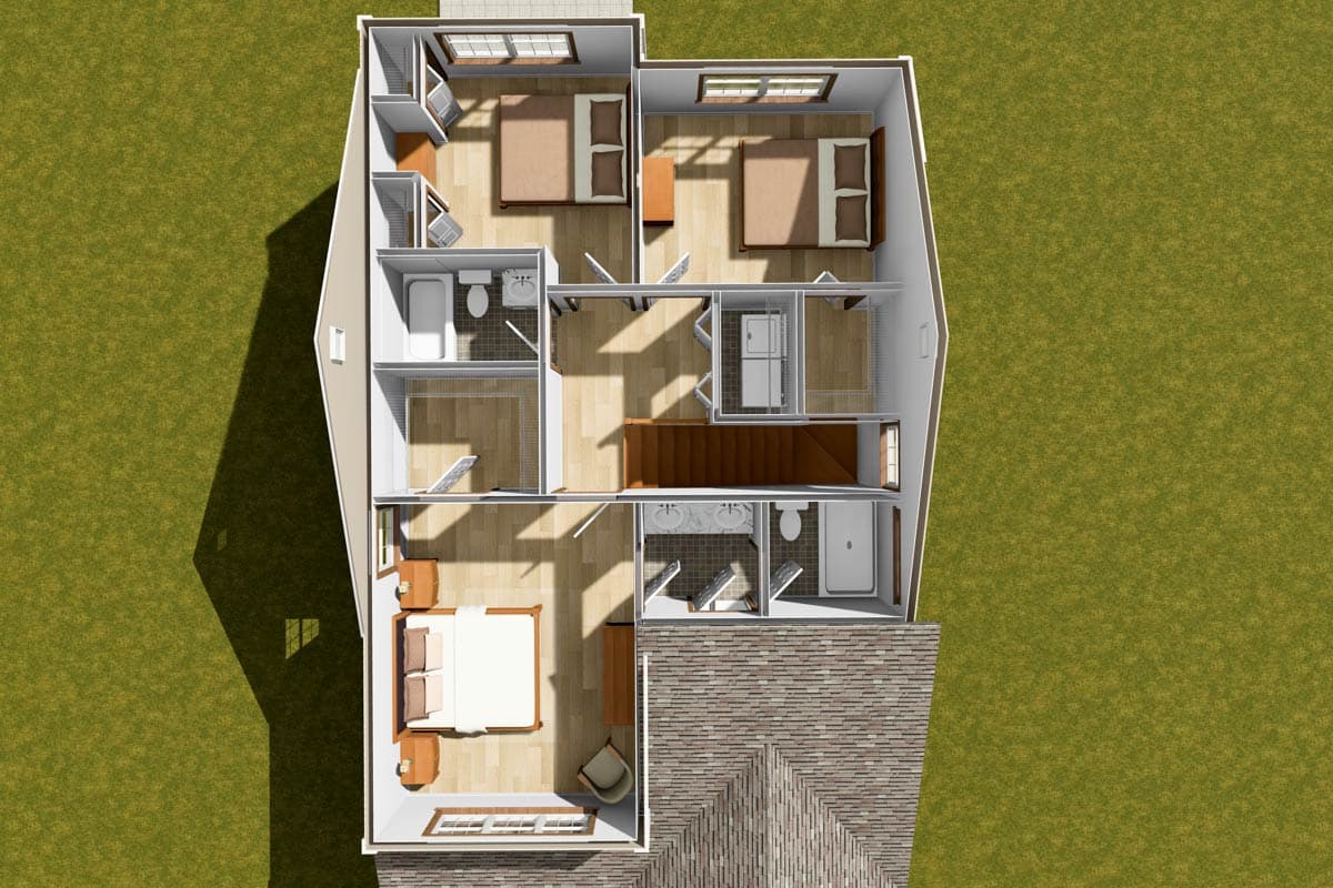 Plan 52450WM: Traditional House Plan with Upstairs Master Suite and Split Bedrooms - Image #7 - Cottage, Traditional