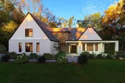 Transitional House Plan with Wraparound Porch and Bonus Room
