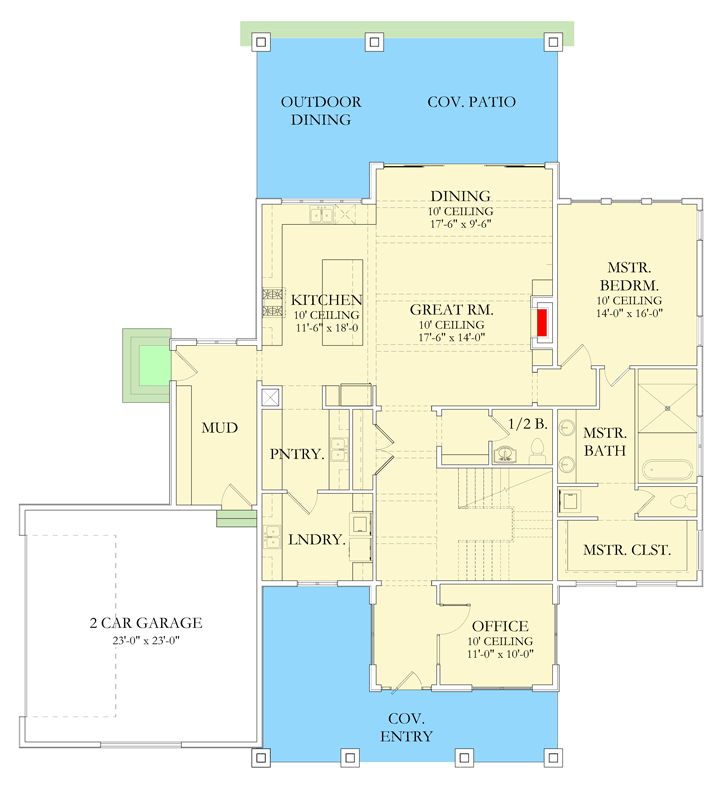 Plan 490173NAH: Modern Two-Story House Plan with Split Bedrooms and Loft - Floor Plan - Main Level - Modern, Mountain