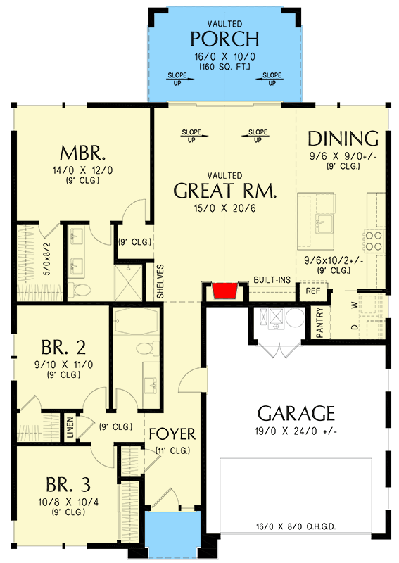Plan 69903AM: Single-Story Scandinavian House Plan with Split Bedrooms - Floor Plan - Main Level - Scandinavian