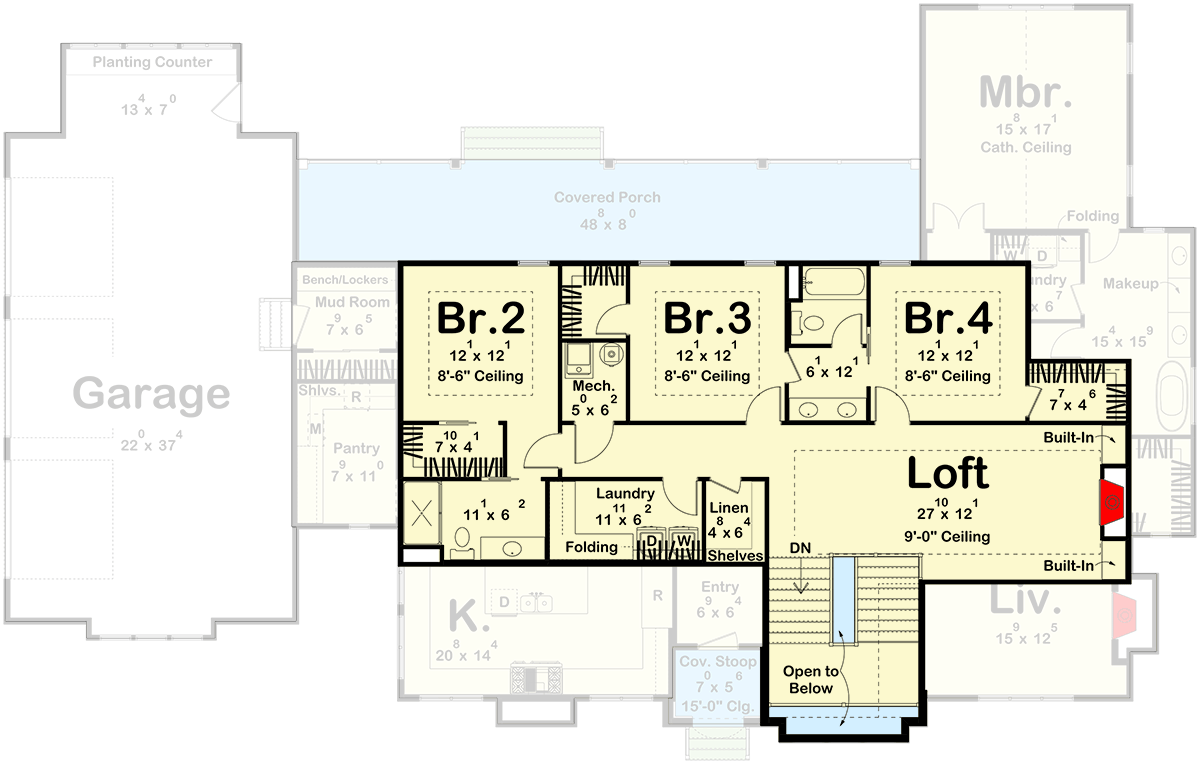 Plan 623534DJ: Two-Story Modern Cottage House Plan with Upstairs Loft - Floor Plan - 2nd Floor - Cottage, Transitional, Tudor