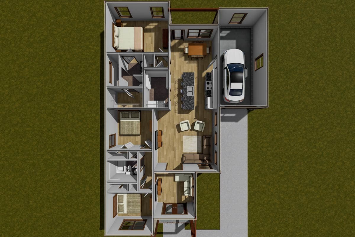 Plan 52453WM: Cottage House Plan with Split Bedrooms and Study - Image #9 - Cottage