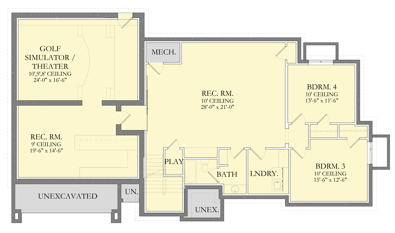 Plan 490178NAH: Luxurious 4-Bedroom Modern Home Plan with Game Room and Theater - Floor Plan - Lower Basement Level - Contemporary, Modern, Southwest
