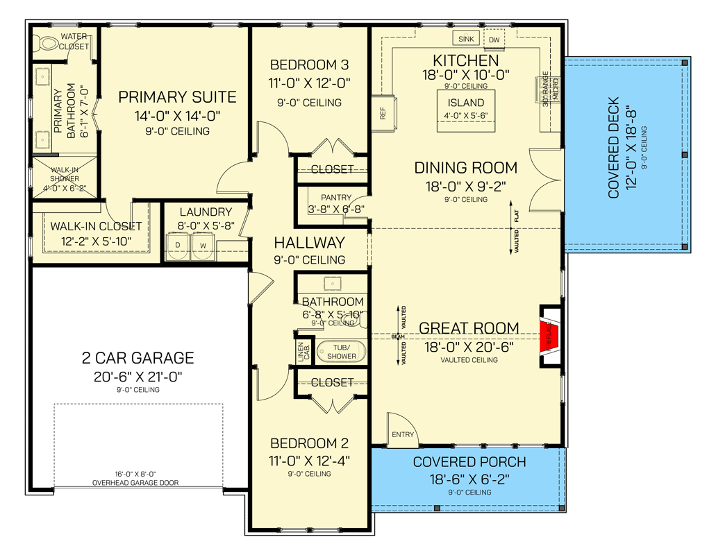Plan 820002WSF: Modern Farmhouse Plan with Vaulted Great Room - 3 Beds, 2 Baths, 1,786 Sq Ft - Floor Plan - Main Level - Cabin, Country, Farmhouse, Ranch