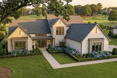 Striking Transitional Farmhouse Plan with Two-Story Great Room
