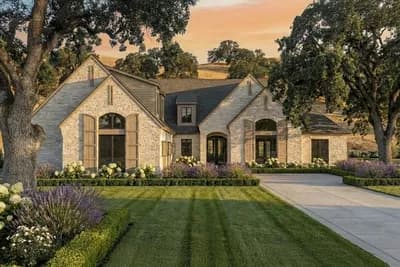 4-Bed French Country House Plan with Outdoor Fireplace and Private Guest Suite