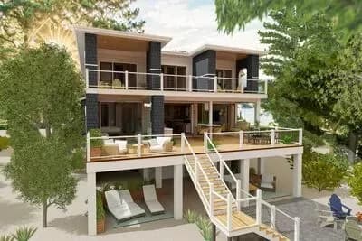 Flexible Modern Coastal House Plan with Stacked Porches and Elevator