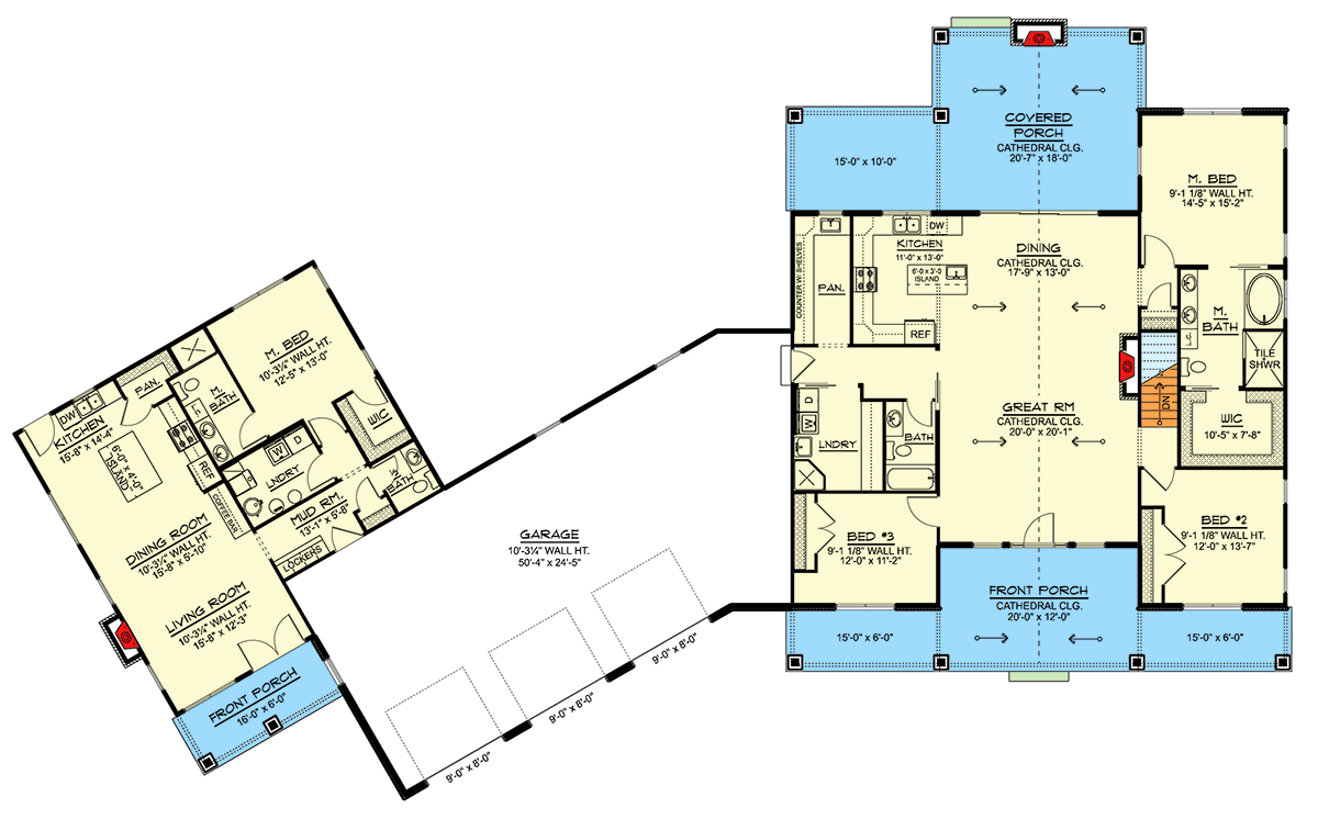 Plan 135373GRA: Modern Farmhouse Ranch with Angled 3-Car Garage and In-Law Suite, Guest Apartment - Floor Plan - Main Level - Barndominium, Contemporary, Modern Farmhouse, Ranch