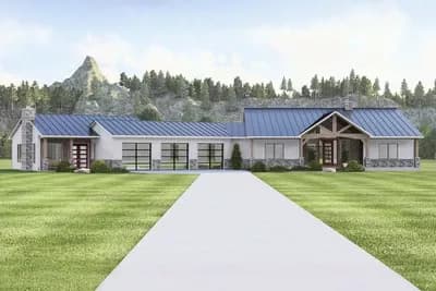 Modern Farmhouse Ranch with Angled 3-Car Garage and In-Law Suite, Guest Apartment
