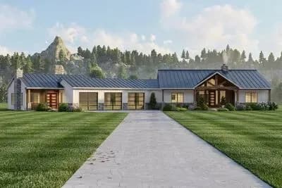 Modern Farmhouse Ranch with Angled 3-Car Garage and In-Law Suite, Guest Apartment