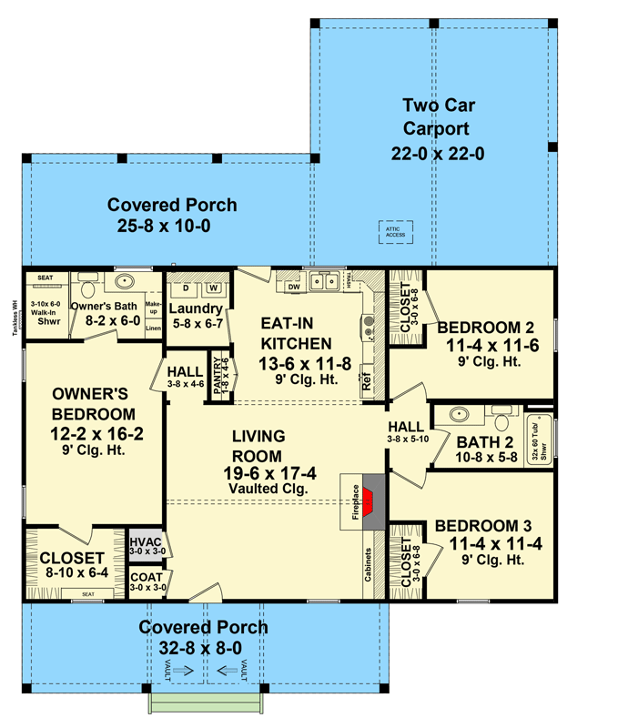 Plan 51244MM: Country Cottage House Plan with Expansive Porches - Floor Plan - Main Level - Cottage, Country, Craftsman, Traditional