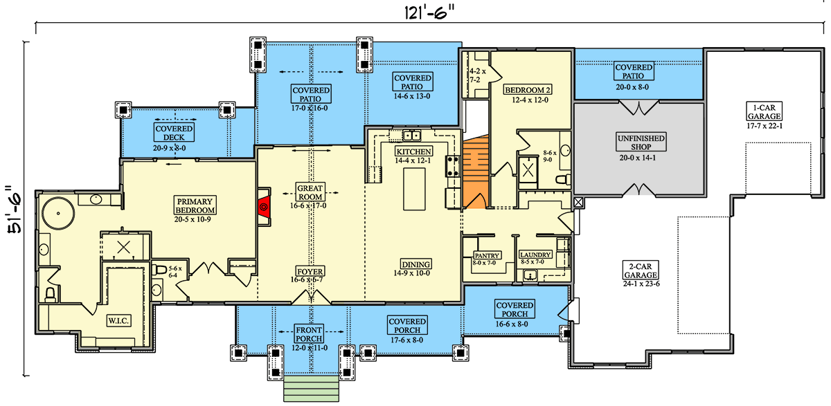 Plan 95287RW: Mountain-Inspired New American House Plan with Expansive Garage and Workshop - Floor Plan - Main Level - Mountain, New American