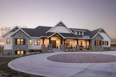 Mountain-Inspired New American House Plan with Expansive Garage and Workshop