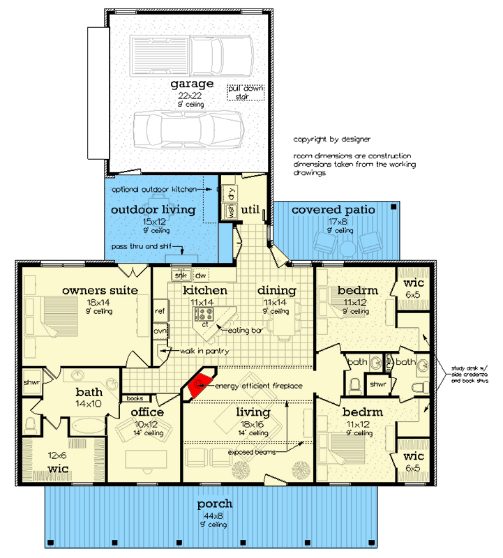 Plan 55249BR: Spacious Farmhouse House Plan with Outdoor Kitchen and Split Bedrooms - Floor Plan - Main Level - Country, Farmhouse