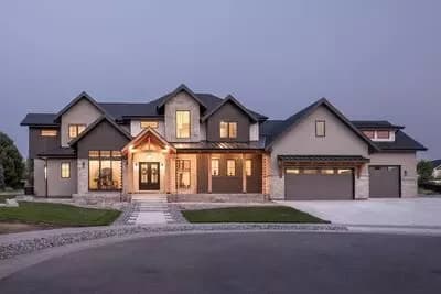 Luxurious Transitional Modern Farmhouse House Plan with Guest Suite and Outdoor Covered Patio