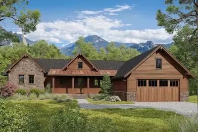 Rustic Mountain Ranch House Plan with Split Bedrooms