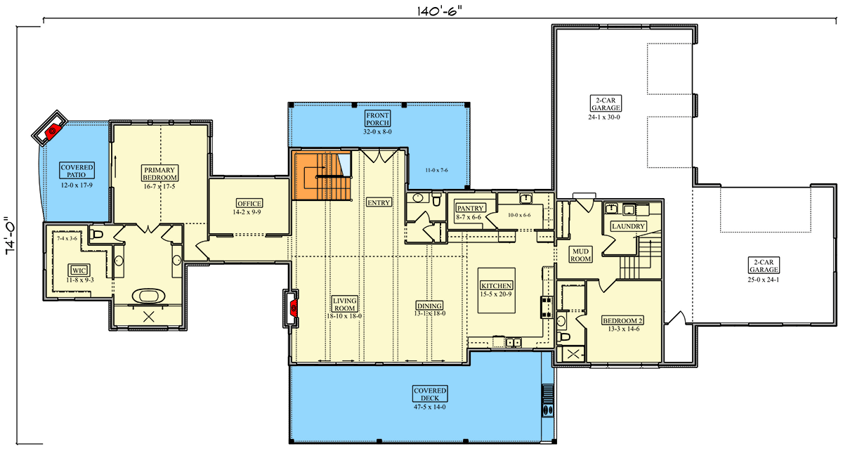 Plan 95293RW: Expansive Hill Country House Plan with Outdoor Living - Floor Plan - Main Level - Hill Country, Transitional