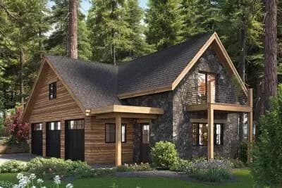 Rustic Mountain ADU House Plan with Expansive Garage