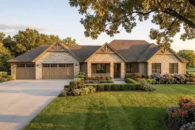 4-Bedroom Craftsman Ranch Plan with 3-Car Garage